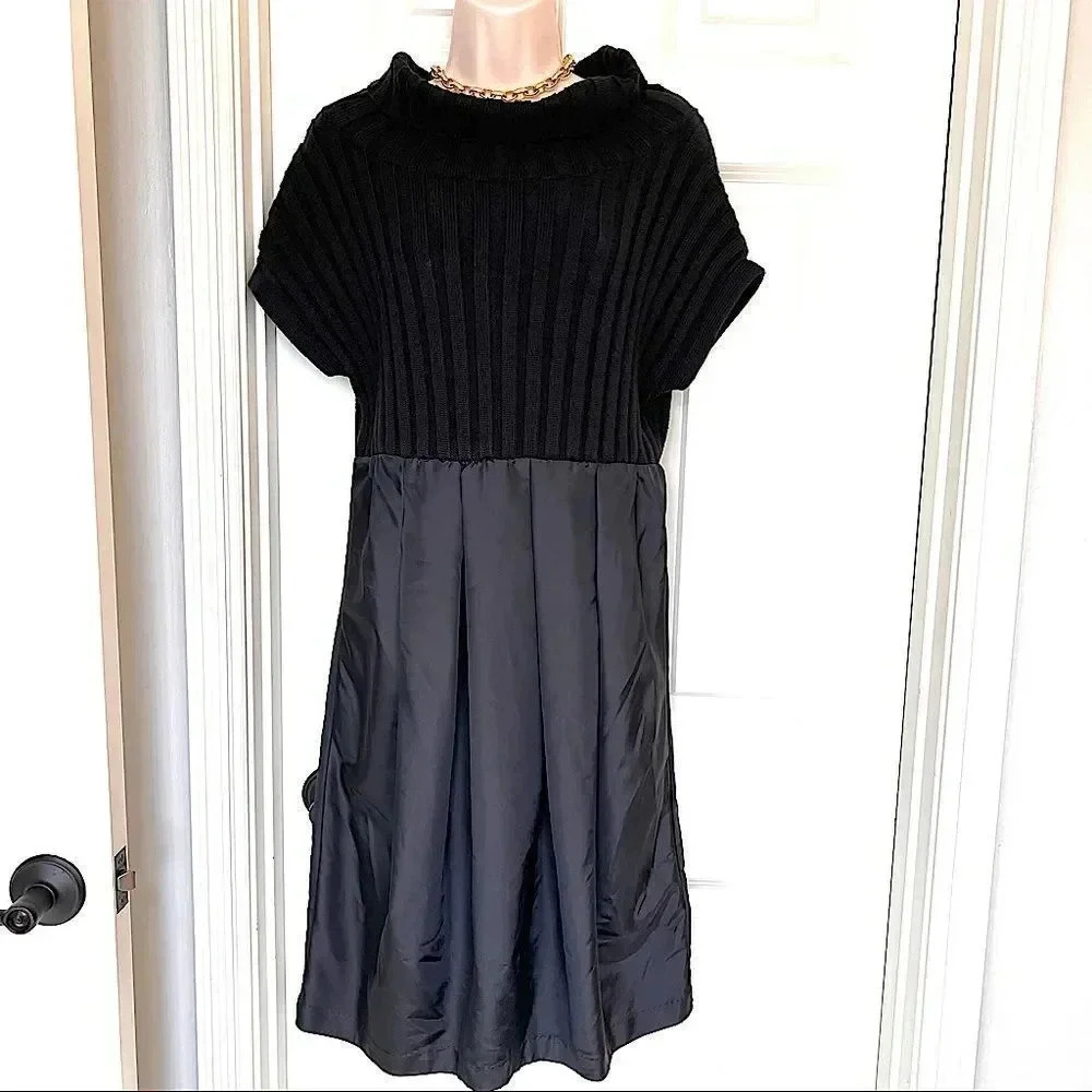 Chelsea & Theodore black ribbed turtleneck fit and flair dress size medium